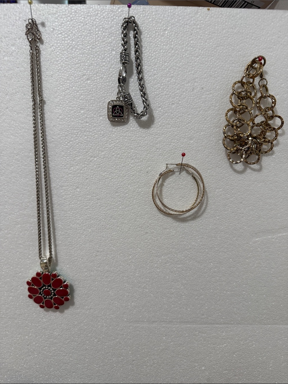 Silver-Tone Necklace with Red Floral Pendant - Women Jewelry
